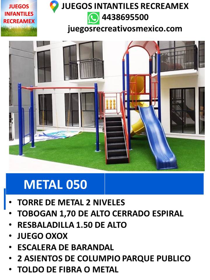 modulo de metal con columpios, resbaladilla, tobogan